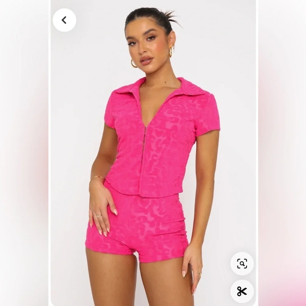 White Fox Must Have Hot Pink Terrycloth Top Size XS